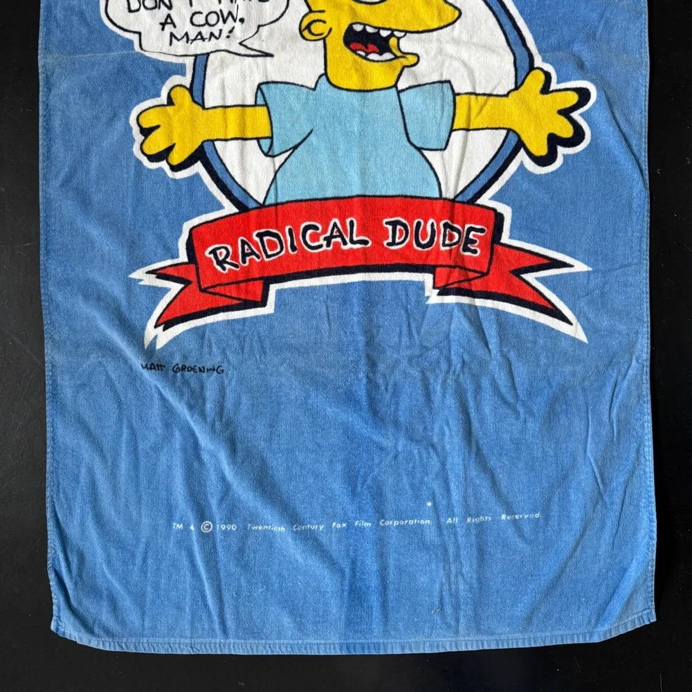 Vintage 1990 Bart Simpson Beach Pool Towel Don’t have a Cow Man 90s The Simpsons